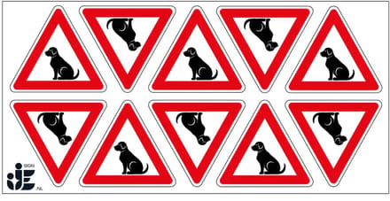 Pas op overstekende honden sticker | 5 cm - 10 stuks per vel