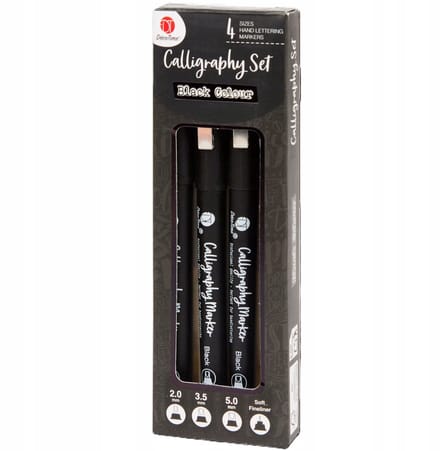 DecoTime Calligraphy Set – 4 Handlettering Markers – Black Colour – 2.0 / 3.5 / 5.0 mm + Fineliner