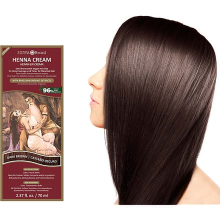 Surya Brasil, Crème au henné, Coloration capillaire saine haute performance pour couvrir les cheveux gris, Brun foncé, 2,37 fl oz (70 ml) black
