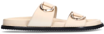 Sacha - Dames - Off white leren slippers met goudkleurige details - Maat 36