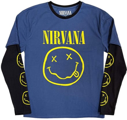 Nirvana - Yellow Happy Face Longsleeve shirt - S - Donkerblauw/Zwart