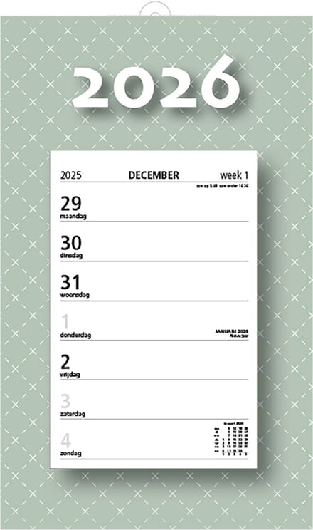 MGPcards - Week Scheurkalender 2026 - Week begint op maandag - 21 x 34 cm - Grijs groen