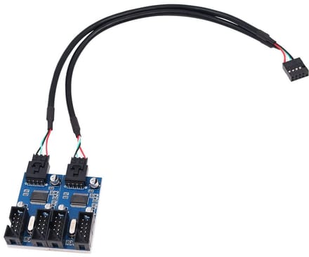 Jhubersproducts - 9pin USB 2.0 Header Splitter - USB Hub - Uitbreiding Hub Adapter - 1 naar 4 - Poort Multiplier - Geschikt voor Computer - 30 cm Kabe