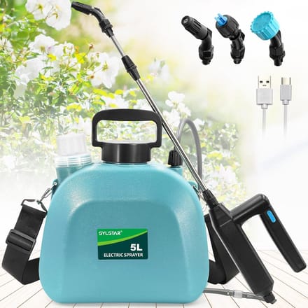 Oplaadbare 5L elektrische tuinsproeier met verstelbare sproeiers en ergonomische handgreep