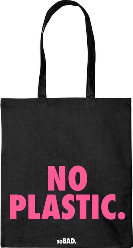 Draagtas No plastic - fluor roze - katoenen tas - soBAD. - met leuke grappige tekst