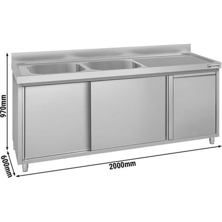 GGM Gastro Spülschrank ECO - 2000x600mm - mit Abfallbehälter & 2 Becken links