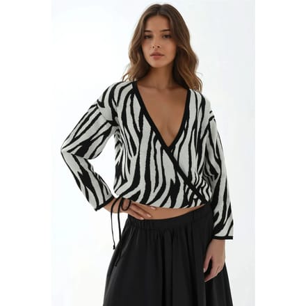 Zebra Print V-Hals Trui