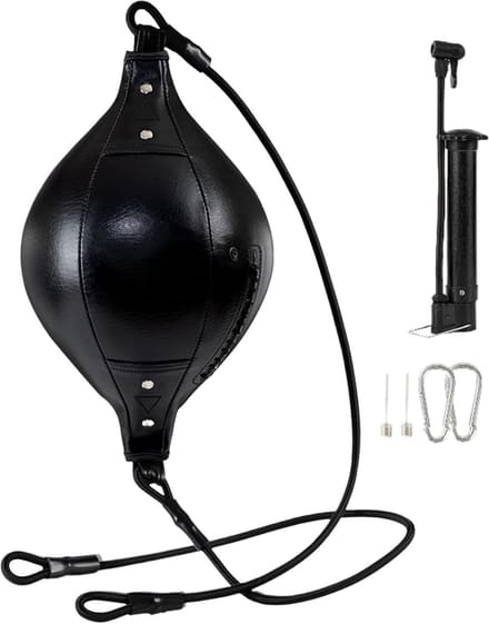 Dubbele Eind Bal - Bokszak - Coördinatie Training - Duurzaam PU Leer - 33x19x19cm - Zwart
