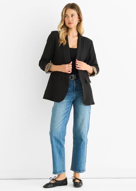 Contrasterende blazer van rand tot rand