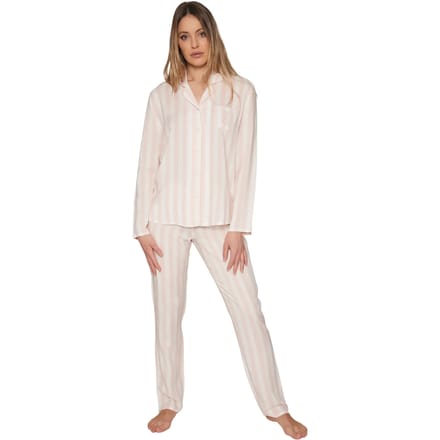 Gestreepte lange mouwen opening pyjama voor dames Admas