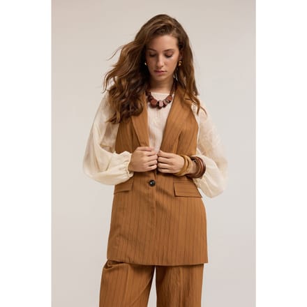 Motivi Single-breasted Striped Modal Blend Waistcoat Brown Größe: M | Gilets Outlet | Damen | Braun