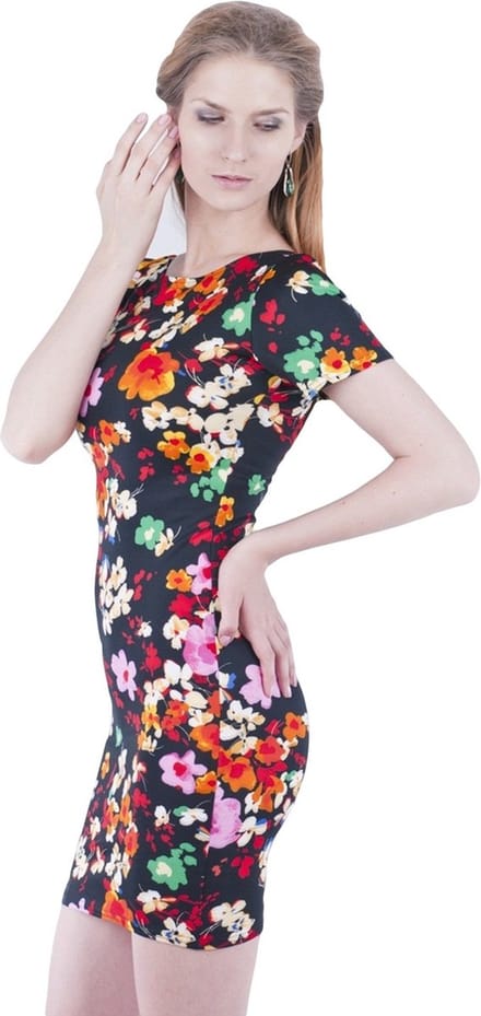 Zomerse mini-jurk zwarte bloemen John Zack