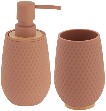 Tendance badkameraccessoires set honeycomb - bruin - zeeppomp/tandenborstelhouder