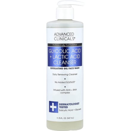 Advanced Clinicals, Glycolzuur + Melkzuur Reiniger, 347 ml (11,75 fl oz) white