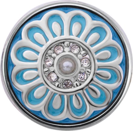 Quiges - Dames Click Button Drukknoop 18mm Bloem Blauw met Faux Parel- EBCM284
