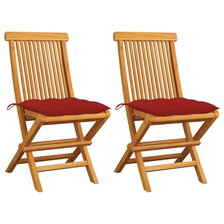 vidaXL - Opklapbare - stoelen - met - rode - kussens, - 2 - stuks, - massief - teakhout