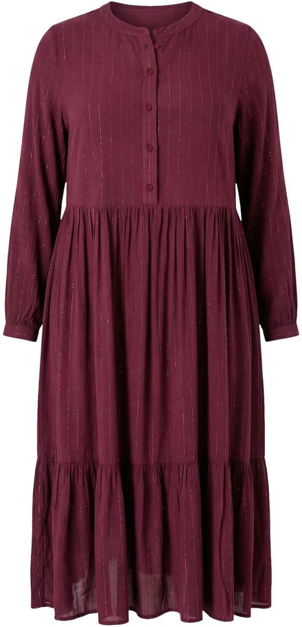 Studio Untold - Dames - Midi-jurk A-lijn chiffon met glitterstrepen - Aubergine - Maat 46+