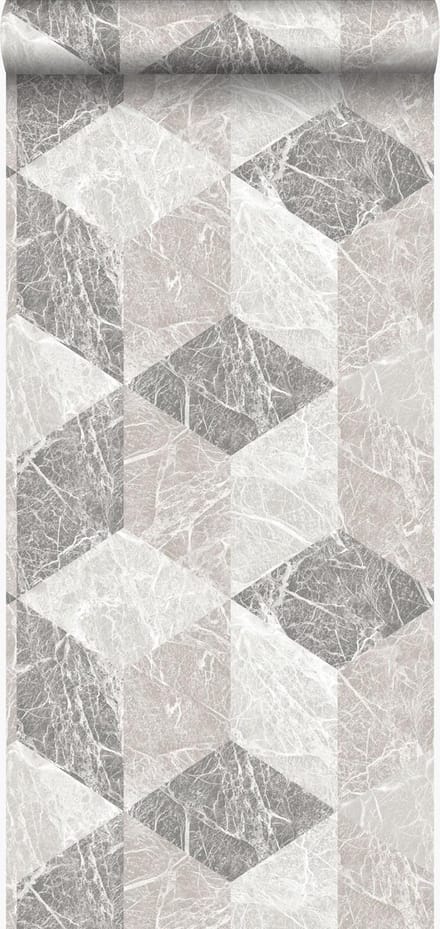 Origin Wallcoverings behang 3D marmer motief beige en taupe - 53 cm x 10.05 m - 347317