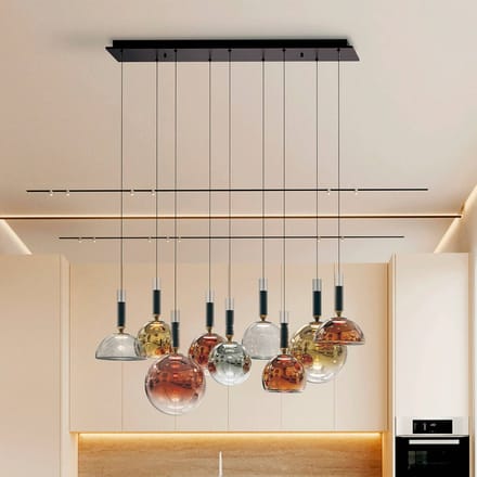 Schuller Valencia Charlize II 9-lamps LED hanglamp, dimbaar, vierkleurig glas