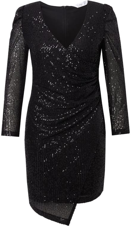 MIAMODA - Dames - Jurk wikkellook glitter lange pofmouw - Zwart - Maat 60
