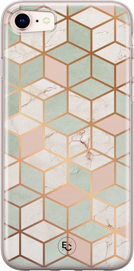 Hoesje geschikt voor iPhone 8 - Pastel Kubus - Soft Case - TPU - Print - Multi - ELLECHIQ