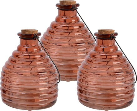 Decoris Wespenvanger/wespenval met hengsel - 3x - glas - rood - D13 x H17 cm