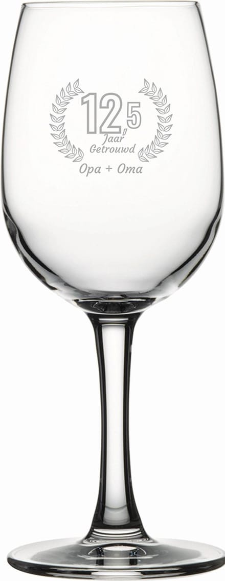 Gegraveerde witte wijnglas 26cl Opa + Oma 12,5 jaar getrouwd