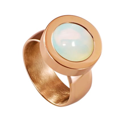 Quiges Dames Ring RVS Roségoudkleurig met Opaal Mini Coin - SLSRS55520