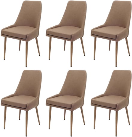 Set van 6 eetkamerstoel MCW-O27, keukenstoel gestoffeerde stoel, stof/textiel (280g/m²) metaal ~ bruin