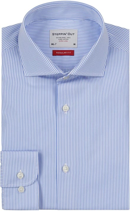 Steppin' Out Overhemd gestreept extra lange mouw cutaway Light Blue - Maat L - Heren