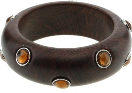 Behave - Houten bangle armband met amberkleurige details - boho stijl