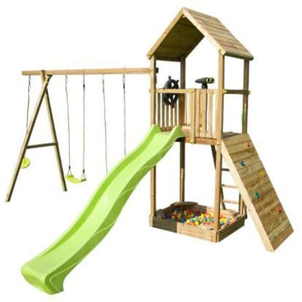 Wombat+ Schommel met speeltoren en glijbaan + Saturne lime groen Schommels Schommels