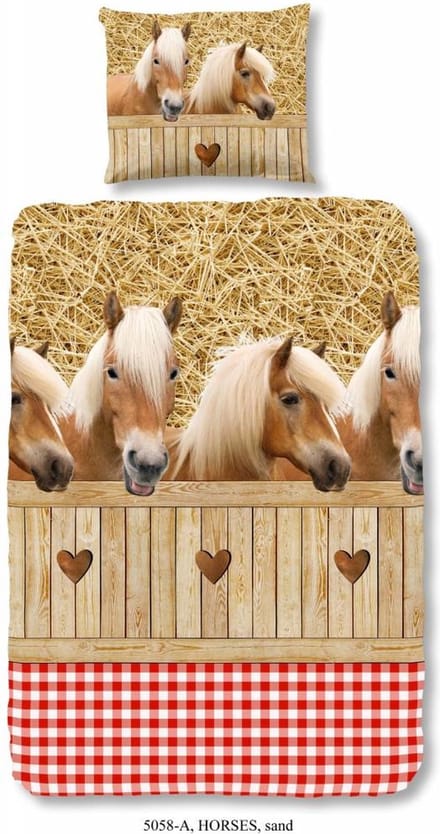 Good Morning Kinderdekbedovertrek "Horses" - Zand - (140x200/220 cm)