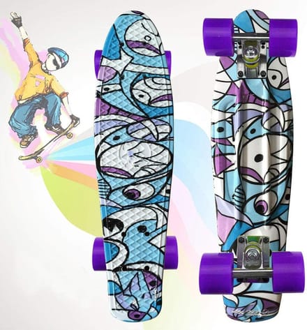 Mini Cruiser Skateboard - Penny Board Stadsplank - Stadstransport - Dubbeldeks met milde concave - 22 inch - Blauw