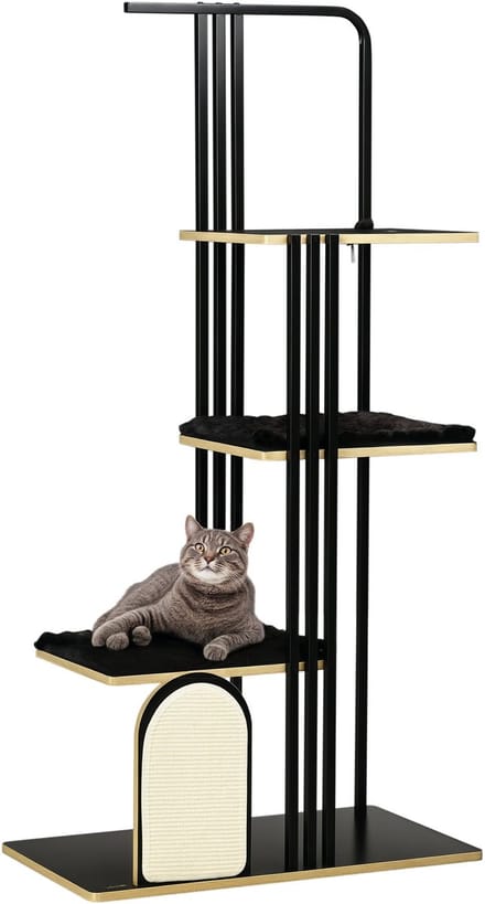 PawHut Krabpaal met kussens en 4 niveaus - Krabmeubel kattenboom klimtoren - Zwart