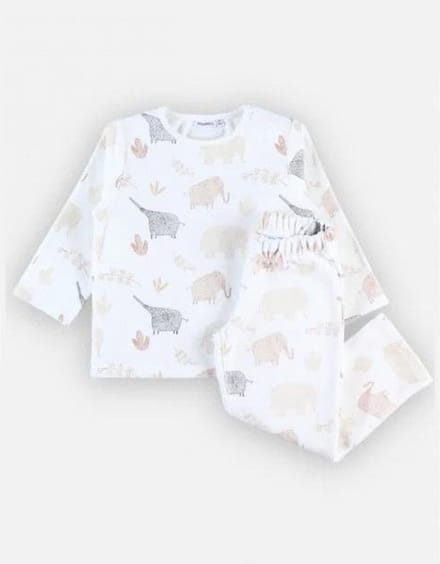 Noukie's - Pyjama - 2 delig - Fluweel - Unie - Olifantenprint - 5 jaar 110