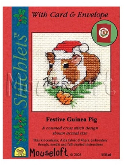 Mouseloft - Mini Borduurpakketje - Kerst Cavia - Kerstkaart Borduren