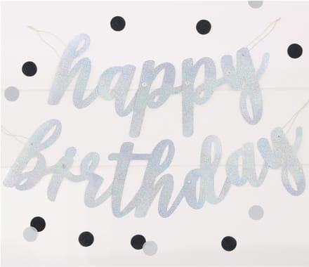 UNIQUE - Kartonnen slinger Happy Birthday zilver glitter 84 cm verjaardag