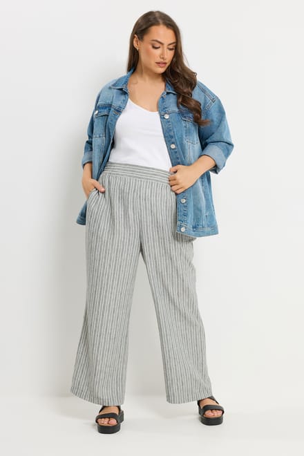 Yours Grijze Gestreepte Linnenlook Broek Size Regular > 42