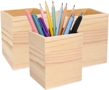 Concorde Pennenbakje - 3x - hout - 8 x 8 x 10 cm - vierkant - bureau organizer