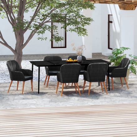 vidaXL - 7-delige - Tuinset - met - kussens - zwart
