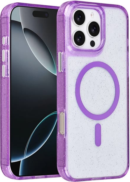 TUNIQ telefoonhoesje voor Apple iPhone 16 Pro Max - MagSafe met glitter - Paars