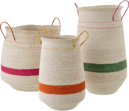 J-Line mand Met Handvat Gestreept - zeegras - mix - set van 3