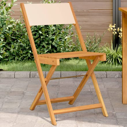 vidaXL - Opklapbare - stoelen, - 2 - stuks, - beige, - massief - acaciahout - en - stof.