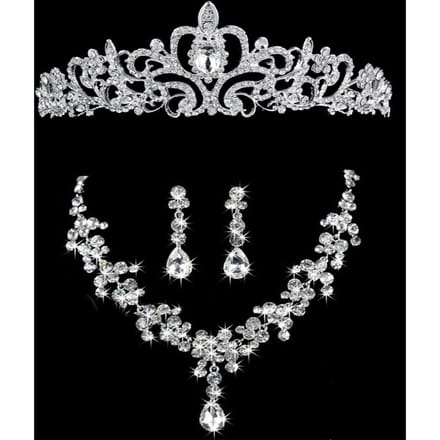 Collier de Mariée Tiare Ensemble Trois Pièces Couronne Accessoires de Mariage Bijoux gray