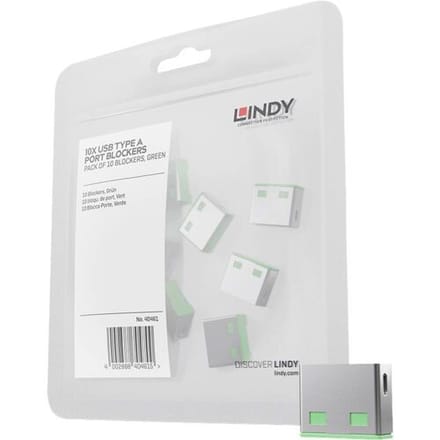 LINDY USB-A-poortslot USB-Lock Set van 10 stuks Groen Zonder sleutel 40461