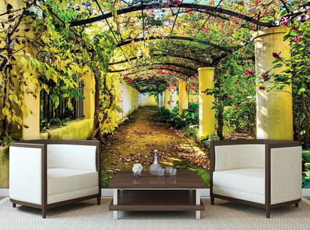 Garden Path Flowers Trees Nature Photo Wallcovering