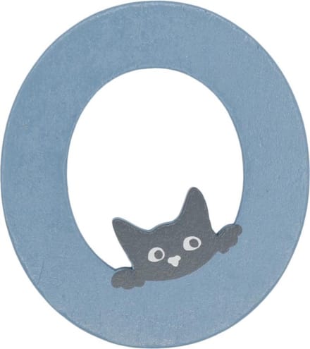 Houten Letter O Blauw met Kat | 9 cm