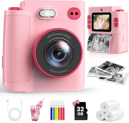 Kinder Camera - Direct Print Camera - Herinneringen Vangen - Inkless Printen - 32GB Kaart - Roze