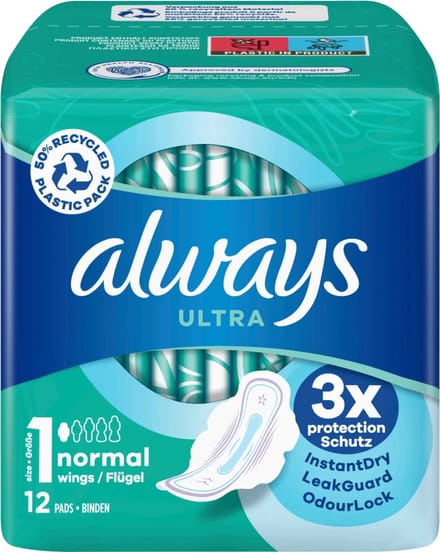 Always ultra dun maandverband Normaal met vleugels, 12 stuks